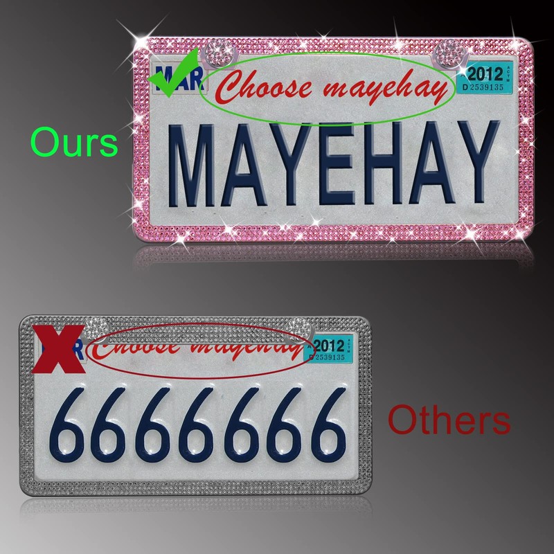 MAYEHAY Pink License Plate Frame 2 Packs Bling License Plate