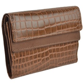 Gigi Womens Leather Croc Embossed Wallet - Mid Brown