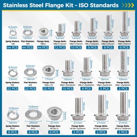 UPVONT Metric Flange Bolts and Nuts Assortment Kit (288 PCS)- Stainless Steel 304, M6 x 1, M8 x 1.25, M10 x 1.5, Serrated Flange Bolts 12 Sizes (12mm to 35mm), ISO Compliant