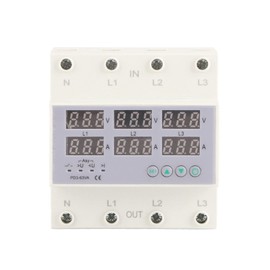 3 Phase DIN Rail Voltmeter Power Meter, AC 390‑500V Digital Ammeter Automatic Overvoltage Overcurrent Protector, 3 Phase Watt kwh Amp Electricity Tester (63A)