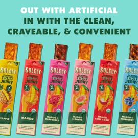 SOLELY - Organic Mango Blueberry Fruit Jerky - 12 Individually Wrapped Strips - Fruit Leather Made from Dried Fruit - Healthy Snacks for Adults & Kids - Non GMO, Vegan Snacks - 0.8oz (23g)
