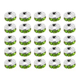 Mandala Crafts 100 Silver Tone Metal Peridot Rondelle Spacer Beads for Jewelry Making - 8mm Rondelle Beads - Faceted Silver Tone Metal Peridot Rhinestone Rondelle Crystal Beads for Bracelets Necklaces