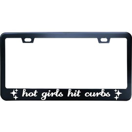 XHuiZio Hot Girls Hit Curbs License Plate Frame, Matte Black Stainless Steel License Plate Frame 2 Hole & Screws, 12x6 Inch Fits Standard US/Canada
