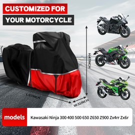 Motorcycle Cover Waterproof 420D Oxford Cloth Motorcycle Cover Easy to Clean Tear-Resistant Suitable for Outdoor Protection Suitable for Kawasaki Ninja 400 500 650 Z900 Zx6r (No Trunk) Models