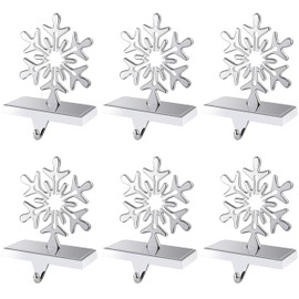 OCTERIC 2 Packs Christmas Snowflake Stocking Holders Weighted Stocking 3D Silver Heavy Duty Hooks Xmas Stocking Hangers with Protective Non-Slip Pad for Mantle Fireplace Window Decoraion