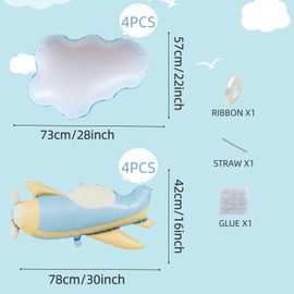 8 Pcs White Cloud Balloons Matte Plane Helicopter Foil Balloons Airplane Theme Birthday Party Wedding Baby Shower Decoration Supplies