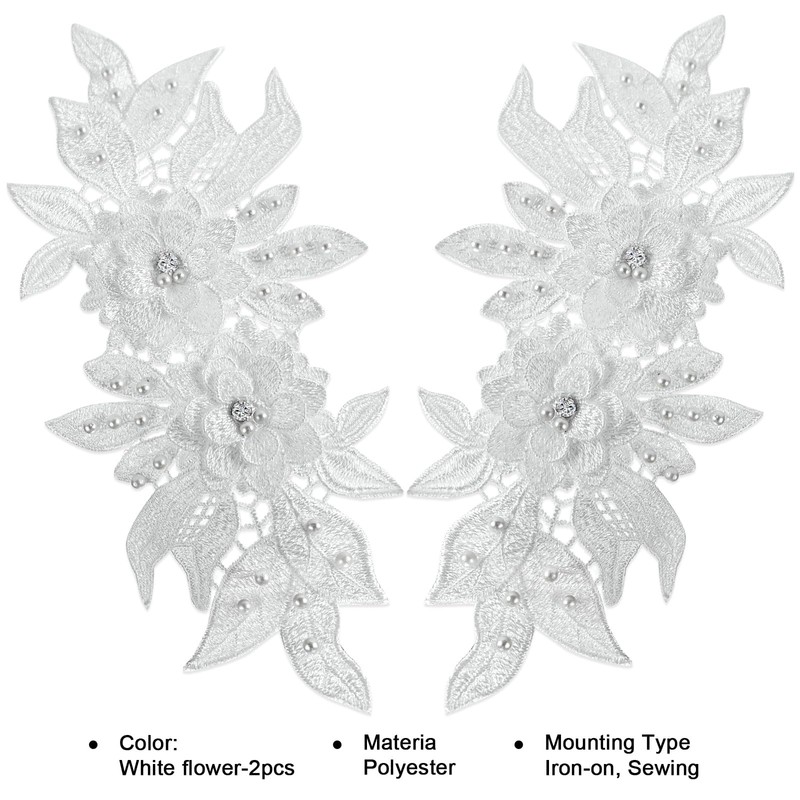 Mililanyo 2 Pieces 3D Lace Beads Flower Embroidered Patches Pair