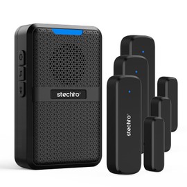 STECHRO Wireless Door Chime, 600Ft Range 5 Adjustable Volume, Magnetic Door Open Contact Sensor with 62 Chimes Mute Mode Door Bell Plugin Receiver for Home/Office/Store (Black)