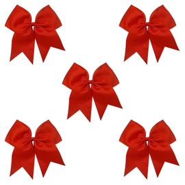 Cheer Bows Red Cheerleading Softball - Gifts for Girls and Women Team Bow with Ponytail Holder Complete your Cheerleader Outfit Uniform Strong Hair Ties Bands Elastics by Kenz Laurenz (5)
