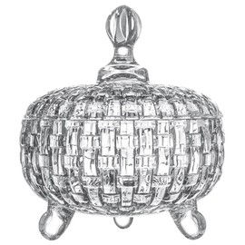 FOMIYES Crystal Glass Candy Jar, 760ml Candy Dish, Cookie Tin Biscuit Barrel, Sugar Bowl Storage Canister with Lid, Jewelry Box Holder, for Home Wedding Party Cotton Swab Storage