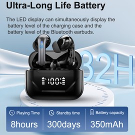 Wireless Earbuds Bluetooth 5.4 Headphones Bass Stereo, IPX5 in-Ear Earphones with 25 dB ENC Noise Canceling Mic, 45H Playtime LED Display USB-C Wireless Ear Buds, Smart Touch Control, for Android iOS