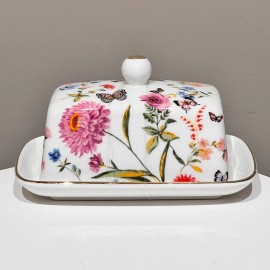 GRACE TEAWARE FINE PORCELAIN FIT HALF STICK OR 1/3 BLOCK BUTTER BUTTERFLY FLOWER