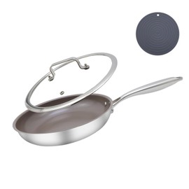 Geesatis 1 Pack 10 inch Nonstick Skillet Stainless Steel Frying Pan, Ceramic Coating Pans Pots, for Professional Cookware