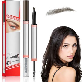 2In1 Augenbrauenstift mit Gel, Microblading Augenbrauenstift mit 4 Gabelspitzen 2-in-1 Brow Pen and Sealing Brow Gel Wasserfester Augen Brauenstift Magischer Eyebrow Pencil Natürliche (02#Dunkelbraun)