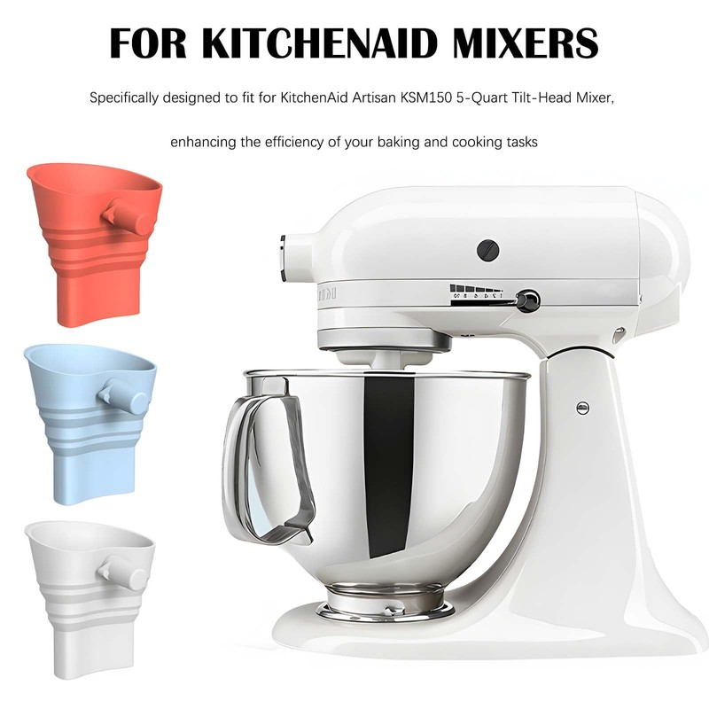 2026 Upgraded Flour Funnel for KitchenAid Stand Mixer, Silicone Foldable