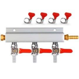 Ferroday 3 Way CO2 Gas Manifold, 5/16" Barbed Fitting Beer Keg Line CO2 Gas Distributor Manifold For Home Brew, 3 Way CO2 Gas Splitter With Integrated Check Valves & Independent Shut Off & 4 Clamps