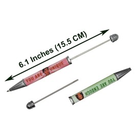 Maydahui 12 PCS Inspirational Beadable Ballpoint Pens Motivational Quotes Retractable Bead Pen DIY Shaft Beaded Pens Metal Black Ink for DIY Making School Party Office Crafting