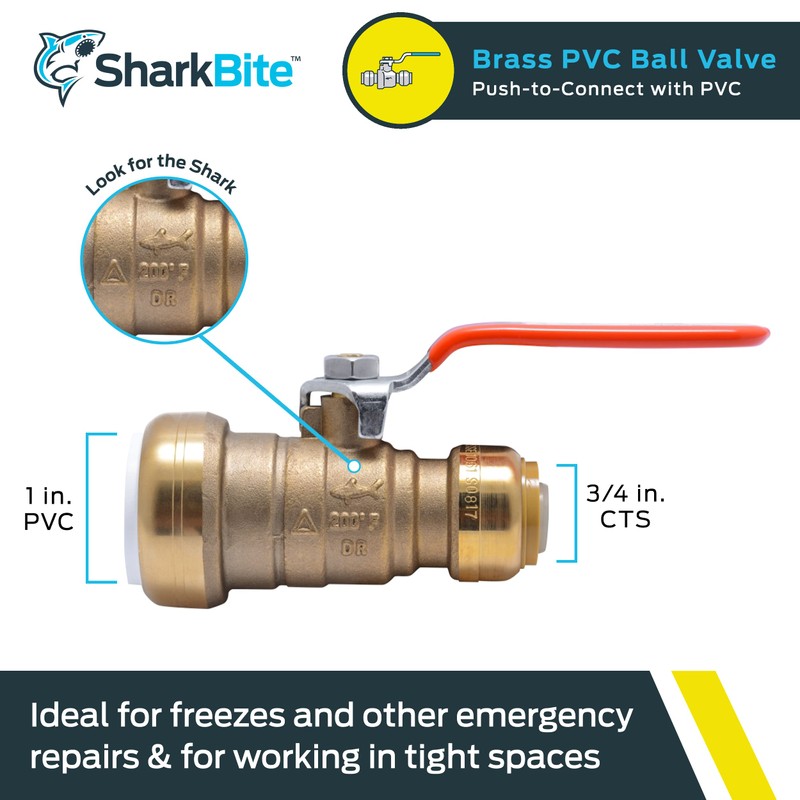 SharkBite 1 Inch PVC x 3/4 Inch CTS Ball Valve,