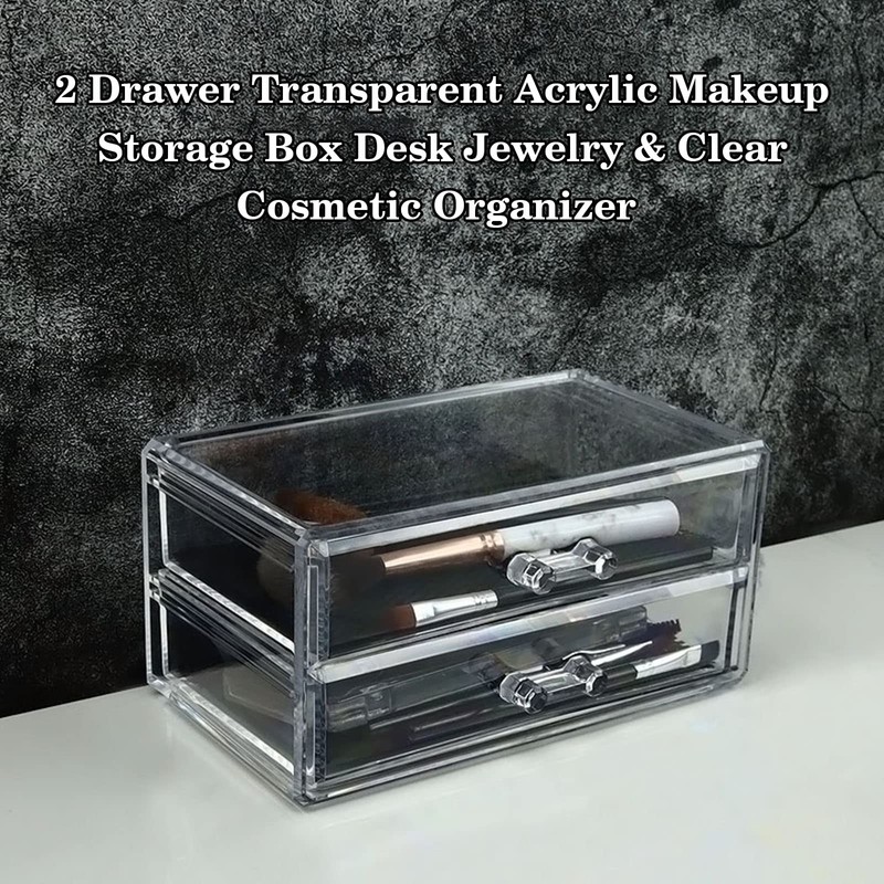 Sunydog Clear Acrylic Makeup Storage Box with 2 Drawers, Desk