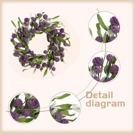 Spring/Summer Wreath 18 Inch Artificial Wreaths for Front Door Lifelike & Full with Colorful Ball Flowers Willow Leaves Indoor Outdoor Home Farmhouse Window Party Weeding Holiday Decor(Purple)