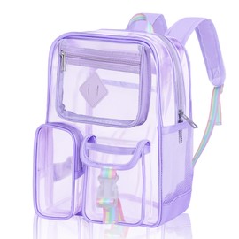 Rinooau Clear Backpack for School, Large Capacity Heavy Duty PVC School Bag for Stadium, Transparent Backpack with Multi-Pocket Design for School, Work, and Travel