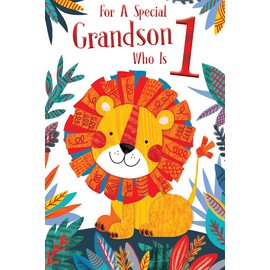 Special Grandson 1st Age 1 Today Cute Lion Happy Birthday Card Lovely Verse