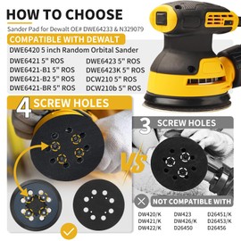 Gnellkoor 3 Pack 5" 8 Hole Hook & Loop Replacement Sander Pads Compatible with DeWalt Orbital Sander DWE6421 6421K DWE6423 6423K DCW210B, Replace Parts #DWE64233 & N329079 (4 Screw Holes Sander Pads