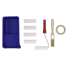 Paint Set: 5 x Foam Rollers 11 cm Fine Straight + Paint Roller Handle + Paint Tray + Brush + Masking Tape