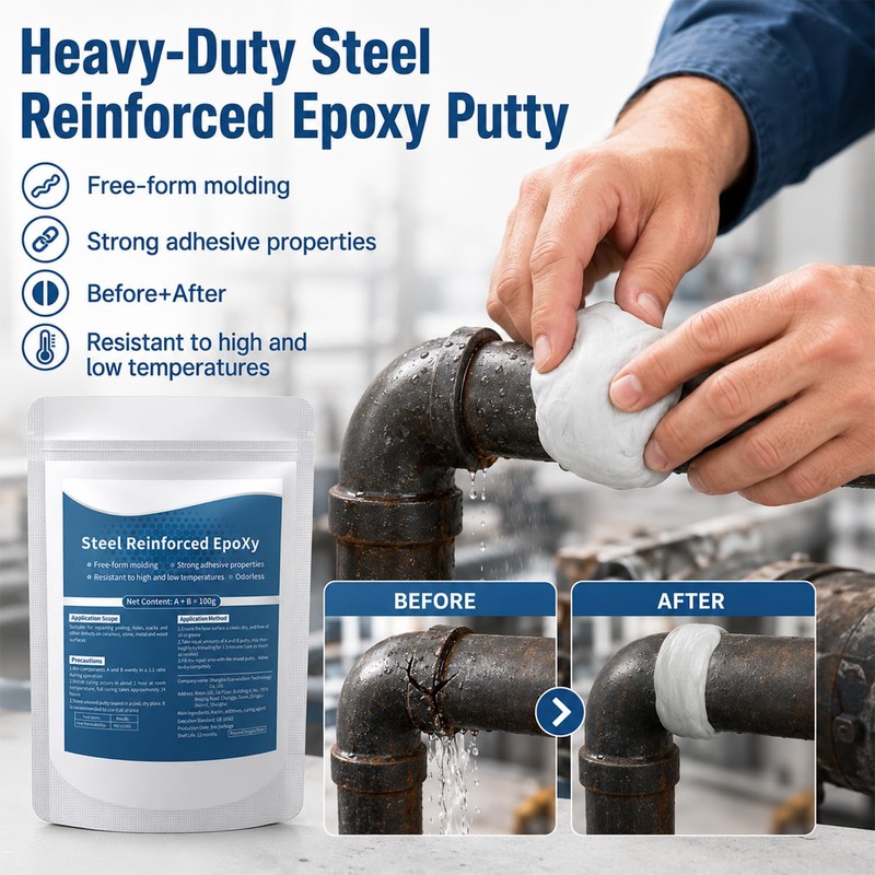 Steel Reinforced Epoxy Putty,Strong Clay Iron Adhesive,Waterproof 2-Part Repair Clay,High