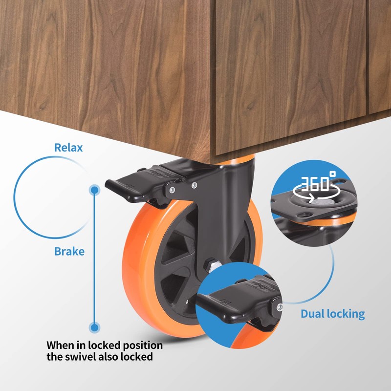 6 Inch Caster Wheels 3000 Lbs, Heavy Duty Casters Set