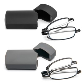 YQJYWZTF 2 Pack Folding Reading Glasses Mini Anti-Blue Light Blocking Foldable Computer Spring Hinge Reader for Men Women (2 Pack（Black、Gray）, 3.5, Diopters)