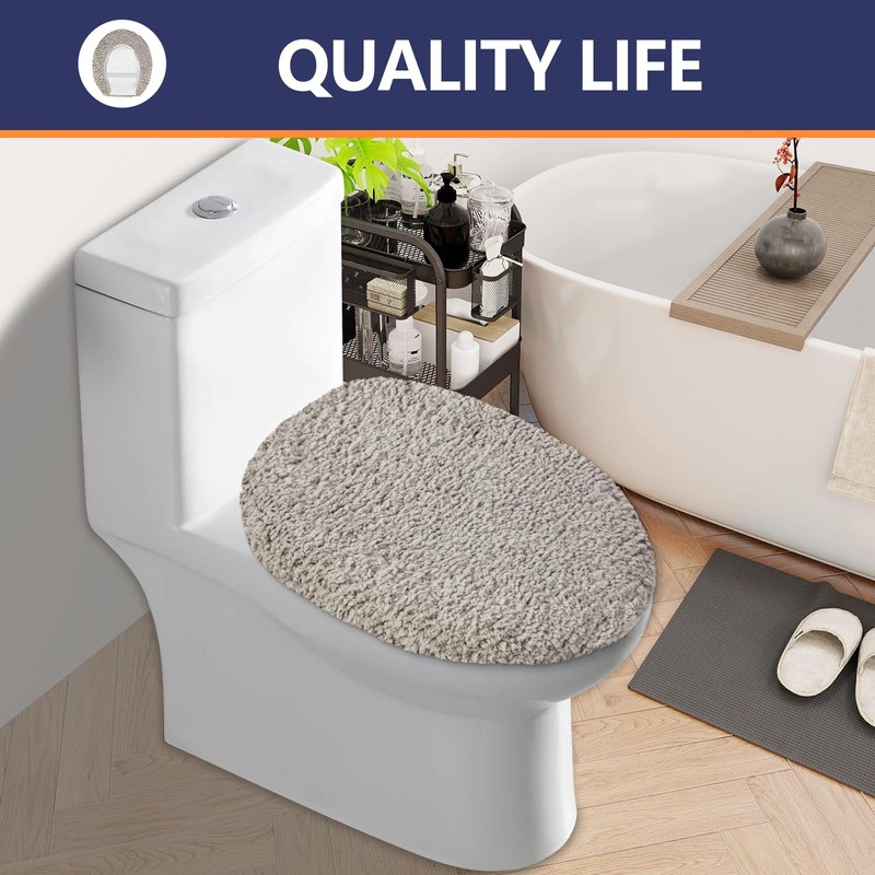 Baahrnom Luxury Soft Microfiber Toilet Lid Cover Machine Washable Solid