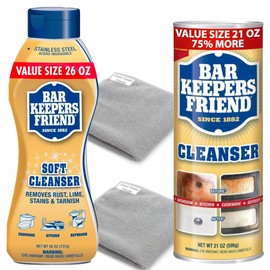 GoodDealsHouse Bundle: Bar-Keeper`s Friends Soft Cleanser 26 OZ, Cleanser 21 OZ, 2 Microfiber Cleaning Towels | BKF 26oz+21oz+2towels