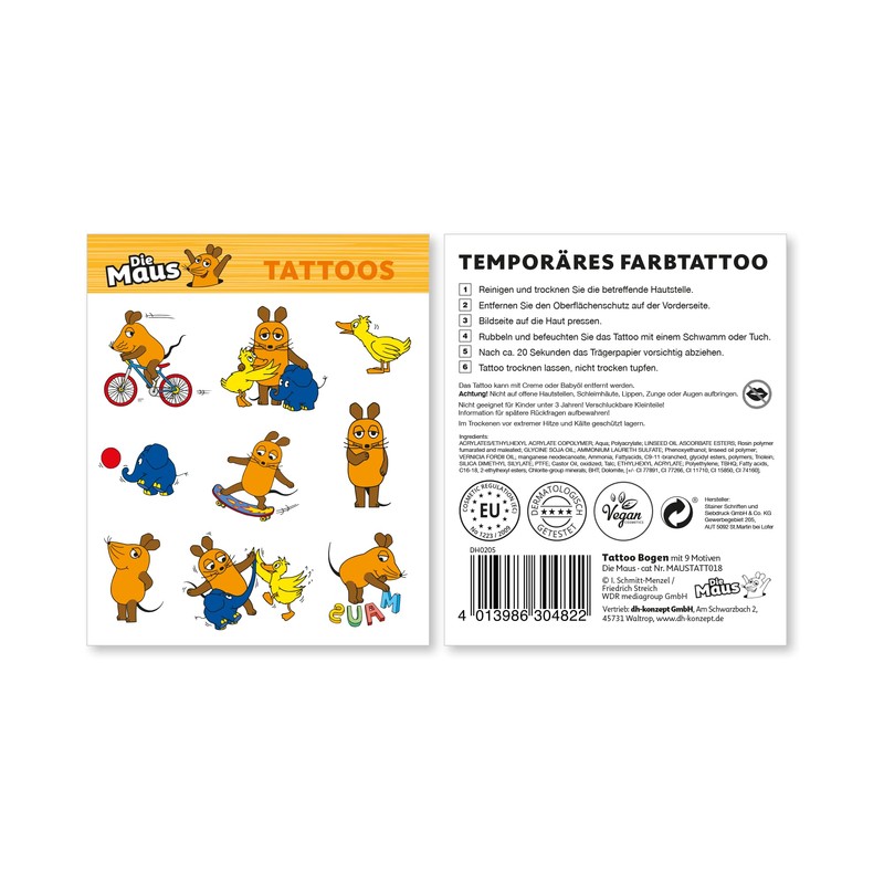 DH-Konzept 9 Tattoos "Die Sendung mit der Maus" for Children's
