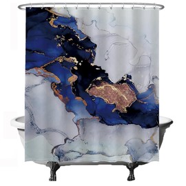 Ulticool Shower Curtain - Marble Gold Abstract Art Marble - 180 x 200 cm - Anti Mould - Washable - Waterproof - with 12 Rings - White Blue