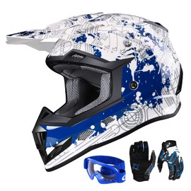 GLX GX623 DOT Kids Youth ATV Off-Road Dirt Bike Motocross MX Motorcycle Full Face Helmet Combo Gloves Goggles for Boys & Girls (Modern, Large)