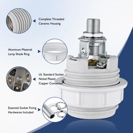 Light Socket with Metal Lamp Shade Ring, UL Listed Medium Base E26 Light Bulb Socket, Standard Screw-in Bulb Lamp Holder for Halogen LED Bulb (4)