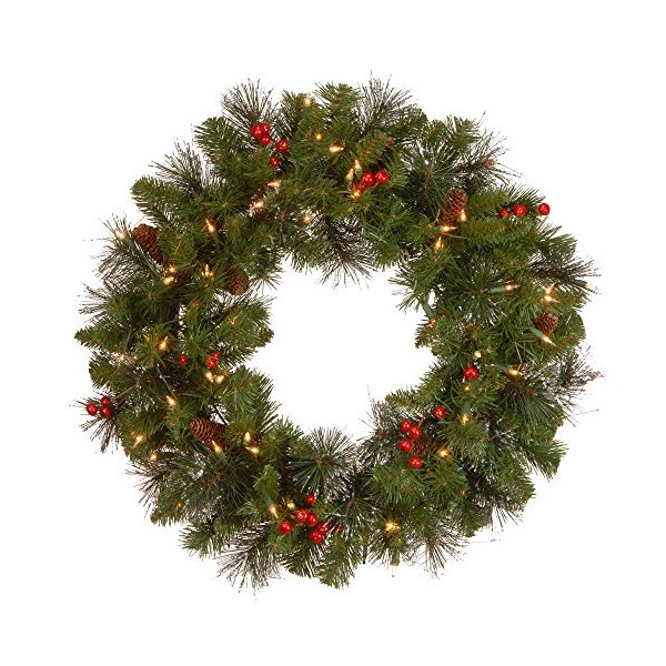 National Tree Company 24" Crestwood Wreath with Lights Plastic Green