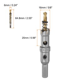HARFINGTON Carbide Hole Saw Kit 16mm (5/8") Metal Hole Cutter Set with 2pcs Center Drill Bits Springs 1pcs Wrench for Stainless Steel Copper Iron Aluminum