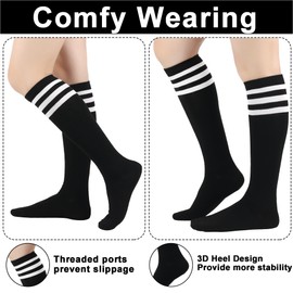 LPMOERA Knee High Socks for Woman Long Tall Tube Athletic Cotton Tall Socks Baseball Softball Socks, 3 Pack Orange,orange/White,colorful Stripe, One Size Tall