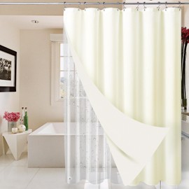 Shower Curtain, Shower Curtain Set with Fabric Shower Curtain & Clear Shower Curtain Liner & 12 Stainless Steel Hooks, Waffle Shower Curtains for Bathroom, 84W*72H Inches (Begie)