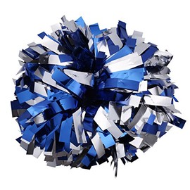Metallic Cheerleader Cheerleading Pom Poms 6 inch 1 Pair (Blue-Silver)