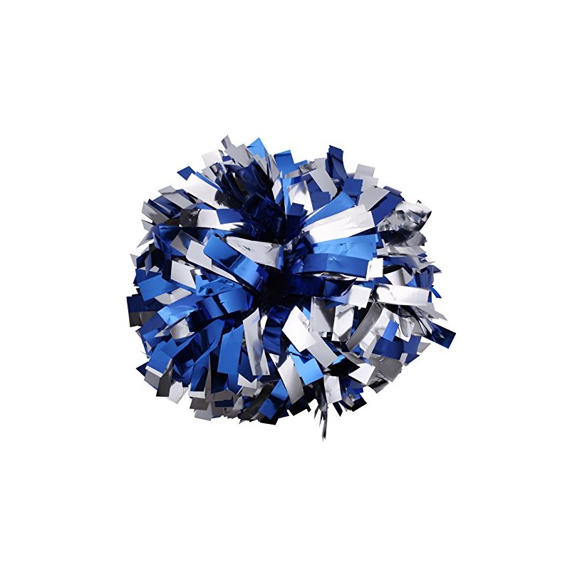 Metallic Cheerleader Cheerleading Pom Poms 6 inch 1 Pair (Blue-Silver)
