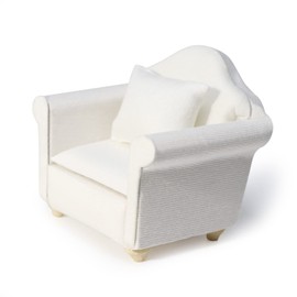 Dollhouse Couch Miniature Furniture Sofa with Pillows for Living Room Desktop Decoration Fabric Sofa Mini Home Scene Accessories Ornament (Single Sofa, White)