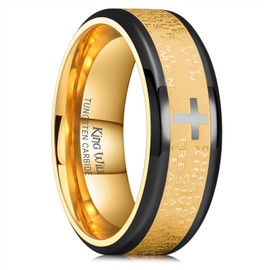 King Will Stainless Steel Men Ring 8mm Lord's Prayer Cross Ring Stainless Steel Men Wedding Ring, Gold/Silver/Black Wedding Band Bible Engraved Rings High Polished, Comfort Fit Size 12