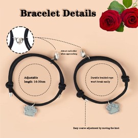 Bogoro Dog Paw Bracelet, Women's Paw Bracelet, Luminous Cat Paw Bracelet, Long Distance Relationship Bracelet, Couple Bracelet, Magnetic, Gift for Dog Owners, Wife, Girlfriend, Metal