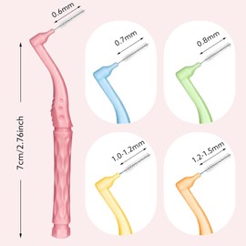 50pcs Interdental Brushes, 5 Sizes Braces Brush Set Soft Dental Brushes with Non-Slip Handle Angled Head Tooth Picks Floss Sticks Dental Floss Brushes for Braces Oral Cleaning
