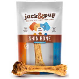 Jack&Pup 8-11” Shin Bones, Roasted Meaty Beef Bone for Dogs – Long Lasting Natural Dog Bones, Big Dog Bone for Large Dogs (1 Pack)