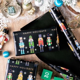 RUSPEPA Reversible Nutcracker Christmas Wrapping Paper - Mini Roll - 43.2cm x 10m - Foil Black Nutcracker Wrapping Paper for Christmas, Party Celebration