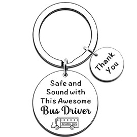 JMIMO Bus Driver Gifts Thank You School Bus Driver Keyring Gifts End of The School Year Gift Birthday Graduation Christmas Retirement Gifts for Bus Driver - Safe and Sound with This Awesome Bus Driver